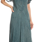 Sakkas Egan Women's Long Embroidered Caftan Dress / Cover Up With Embroidered Cap Sleeves