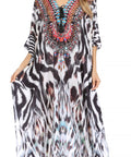 Sakkas Georgettina Flowy Rhinestone V Neck Long Caftan Dress/Cover Up