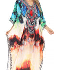 Sakkas Georgettina Flowy Rhinestone V Neck Long Caftan Dress/Cover Up