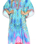 Sakkas Georgettina Flowy Rhinestone V Neck Long Caftan Dress/Cover Up