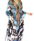 Sakkas Georgettina Flowy Rhinestone V Neck Long Caftan Dress/Cover Up