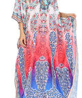 Sakkas Georgettina Flowy Rhinestone V Neck Long Caftan Dress/Cover Up