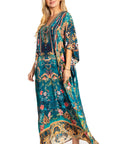 Sakkas Georgettina 2025 Flowy Rhinestone V Neck Long Caftan Dress / Cover Up