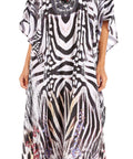 Sakkas Georgettina Flowy Rhinestone V Neck Long Caftan Dress/Cover Up
