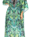 Sakkas Georgettina Flowy Rhinestone V Neck Long Caftan Dress/Cover Up
