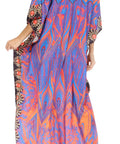 Sakkas Georgettina Flowy Rhinestone V Neck Long Caftan Dress/Cover Up