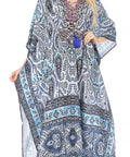 Sakkas Georgettina Flowy Rhinestone V Neck Long Caftan Dress/Cover Up