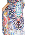 Sakkas Georgettina Flowy Rhinestone V Neck Long Caftan Dress/Cover Up