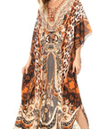 Sakkas Georgettina Flowy Rhinestone V Neck Long Caftan Dress/Cover Up