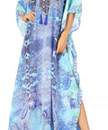 Sakkas Georgettina Flowy Rhinestone V Neck Long Caftan Dress/Cover Up