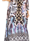 Sakkas Georgettina Flowy Rhinestone V Neck Long Caftan Dress/Cover Up