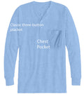 Men's Long Sleeve Henley shirt in cotton blend with 3 Button Placket & Chest Pocket