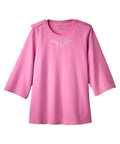 Women's Open Back 3/4 Length Sleeve Top with Embroidery - Silverts 46