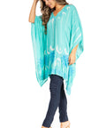 Sakkas Adalwin Third Tie Dye Desert Sun Circle Ponch Tunic Top Blouse W/Embroidery