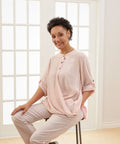 Women's Open Back Henley Top with Convertible Sleeves