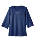 Blue shirt with floral embroidery on a white background