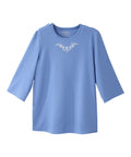 Women's Open Back 3/4 Length Sleeve Top with Embroidery