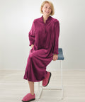 Women's Open Back Plush Nightgown with Zip Front