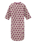 Purple and beige diamond patterned garment on a white background