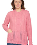 Women's Button Front Crochet Pointelle Cardigan with Pockets