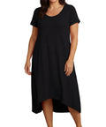 Women's Knit Wide Scoop Neck Short Sleeve Dress in A-line Asymmetrical Hem