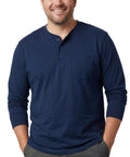Men's Long Sleeve Henley shirt in cotton blend with 3 Button Placket & Chest Pocket