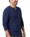 Men's Long Sleeve Henley shirt in cotton blend with 3 Button Placket & Chest Pocket