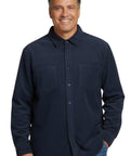 Men's Heathered Fleece Overshirt with Chest Pockets and Tortoise-shell patterned Buttons