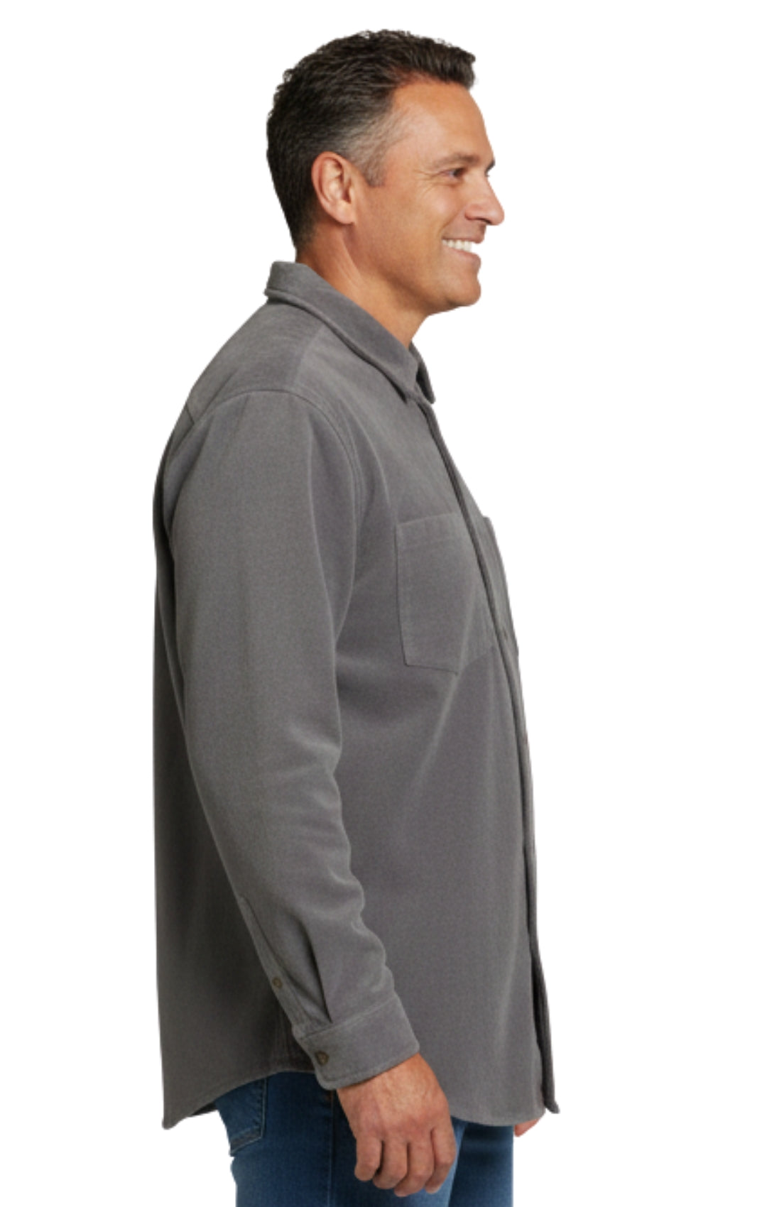 Men's Heathered Fleece Overshirt with Chest Pockets and Tortoise-shell patterned Buttons