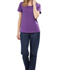 Women's Short Sleeve Cotton Knit T-shirt in Pintuck Style