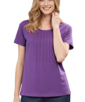 Women's Short Sleeve Cotton Knit T-shirt in Pintuck Style