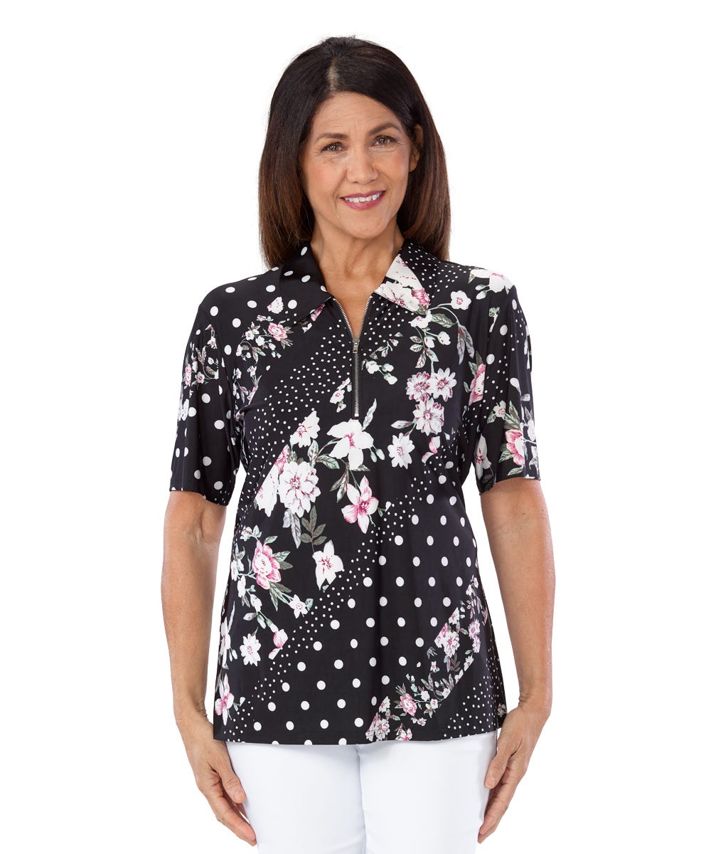 Women's Open Back Zipped Neckline Collared Top
