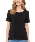 Women's Short Sleeve Cotton Knit T-shirt in Pintuck Style