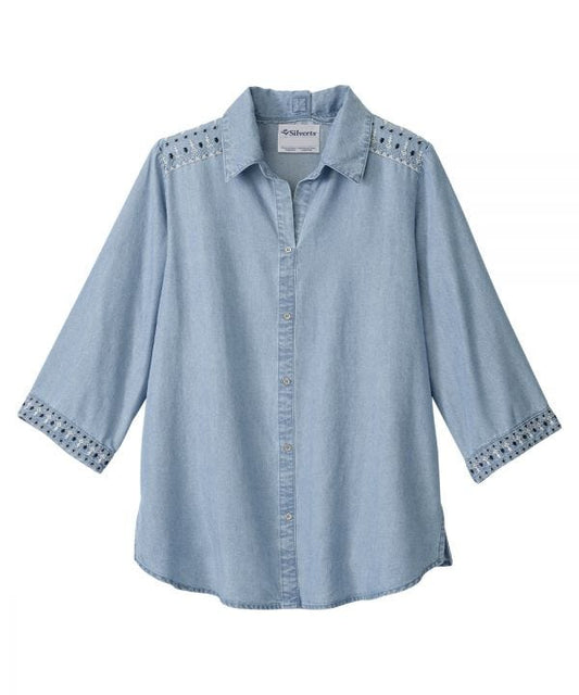 Women's Open Back 3/4 Sleeve Blouse - Clearance