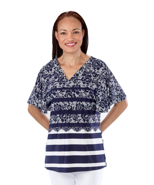 Women's Self Dressing Lace Waterfall Sleeve Top