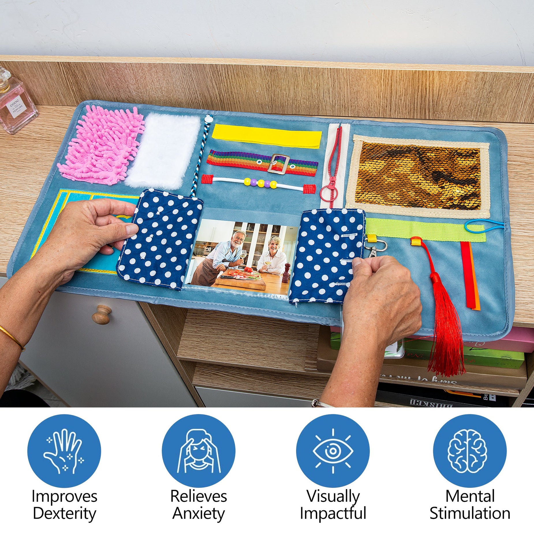 Fidget Blanket for Adults with Dementia & Alzheimer's, sensory activities for dementia patients