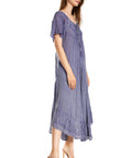 Sakkas Egan Women's Long Embroidered Caftan Dress / Cover Up With Embroidered Cap Sleeves