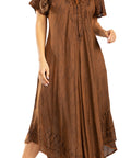 Sakkas Egan Women's Long Embroidered Caftan Dress / Cover Up With Embroidered Cap Sleeves