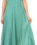 Sakkas Egan Women's Long Embroidered Caftan Dress / Cover Up With Embroidered Cap Sleeves