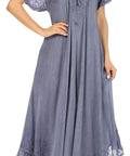 Sakkas Egan Women's Long Embroidered Caftan Dress / Cover Up With Embroidered Cap Sleeves