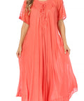 Sakkas Egan Women's Long Embroidered Caftan Dress / Cover Up With Embroidered Cap Sleeves