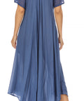Sakkas Egan Women's Long Embroidered Caftan Dress / Cover Up With Embroidered Cap Sleeves