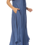 Sakkas Egan Women's Long Embroidered Caftan Dress / Cover Up With Embroidered Cap Sleeves