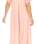 Sakkas Egan Women's Long Embroidered Caftan Dress / Cover Up With Embroidered Cap Sleeves