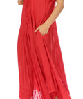Sakkas Egan Women's Long Embroidered Caftan Dress / Cover Up With Embroidered Cap Sleeves