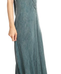 Sakkas Egan Women's Long Embroidered Caftan Dress / Cover Up With Embroidered Cap Sleeves