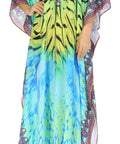 Sakkas Georgettina Flowy Rhinestone V Neck Long Caftan Dress/Cover Up