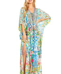 Sakkas Georgettina 2025 Flowy Rhinestone V Neck Long Caftan Dress / Cover Up