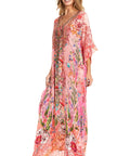 Sakkas Georgettina 2025 Flowy Rhinestone V Neck Long Caftan Dress / Cover Up