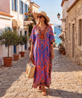Sakkas Georgettina Flowy Rhinestone V Neck Long Caftan Dress/Cover Up